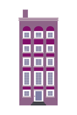 Multi-storey purple building flat design, color icon. real estate. apartment house. vector silhouette illustrationのイラスト素材