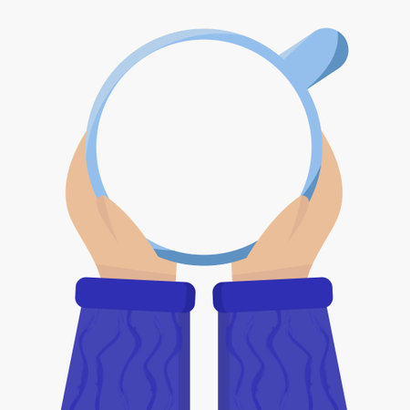 Vector illustration of a woman holding a mug. Coffee break tea, mug cup, cafe table top view. Friendly Supportのイラスト素材