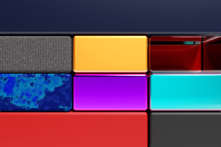 3D illustration volumetric colorful cubes. Parallelogram pattern. technology geometry neon backgroundの写真素材