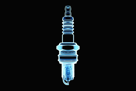 Blue spark plug on black background. 3d illustration. Car Repair Parts