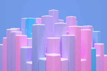 Abstract geometric lines design element. Blue and pink striped background. 3d illustration