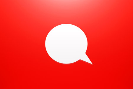 Speech bubble icon Illustration symbol design. White paper speech bubble on red background.3D illustrationの写真素材