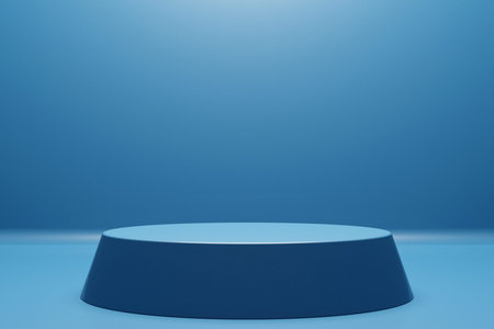3d illustration of a blue podium on monocrome background. Empty pedestal for award ceremony