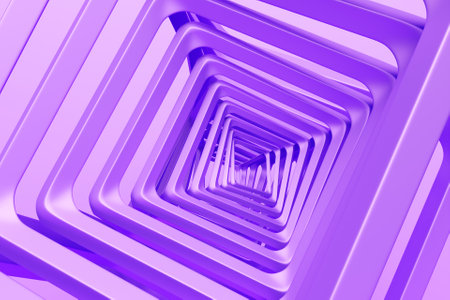 3d illustration of a portal from a circle, walkway A close-up of a square purple tunnel.の写真素材