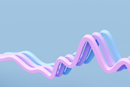 3d illustration of a stereo strip of pink colors. Geometric stripes similar to waves. Abstract...