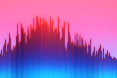 Abstract background with vertical pink and blue stripes, flow lines. Glitch effect background for poster, cover, concept design, banners, presentations.の写真素材