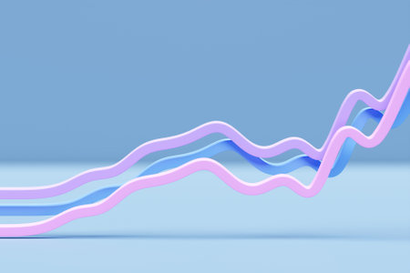 3d illustration of a stereo strip of pink colors. Geometric stripes similar to waves. Abstract crossing lines patternの写真素材