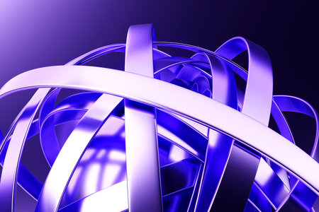 3D illustration, purple illusion isometric abstract shapes colorful shapes intertwined