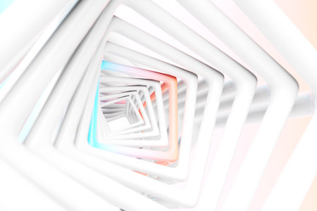 3d illustration of a portal from a circle, walkway A close-up of a square purple tunnel.の写真素材