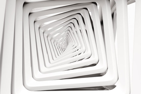 3d illustration curved square corridor with geometric walls. Close-up of a tunnel