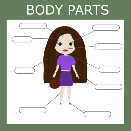 Write down the body parts of the girl. Educational game for kids.のイラスト素材