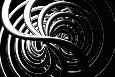 3D illustration, black illusion isometric abstract shapes colorful shapes intertwinedの写真素材
