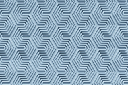 3D rendering. Blue and red pattern of cubes of different shapes. Minimalistic pattern of simple shapes. Bright creative symmetric textureの写真素材