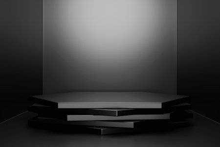 3d illustration of a black podium. 3d rendering. minimalism geometry backgroundの写真素材