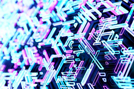 3d illustration blue and pink geometric pattern. Geometry background, pattern