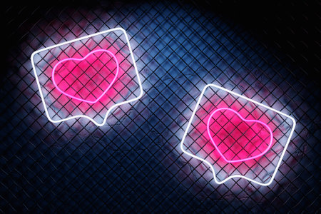 3d illustration realistic isolated neon heart sign in speech bubble for decoration and covering on wall background.の写真素材