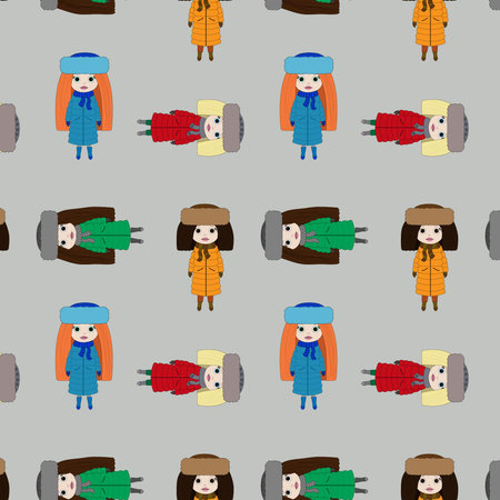 Pattern doll with a set of fashionable clothing. Cute trendy girl. template for design.のイラスト素材