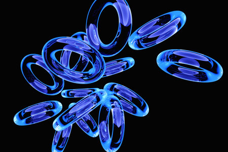 3D illustration of a blue transparent torus on black background. Fantastic cell.Simple geometric...