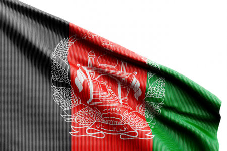 The national flag of Afghanistan from textiles on field, soft focus. 3D illustrationの写真素材