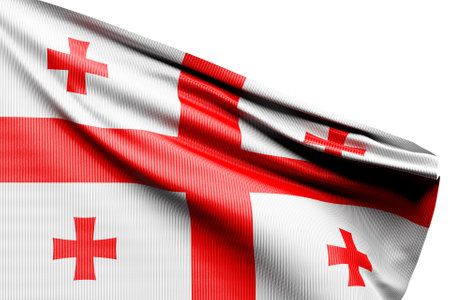 The national flag of Georgia from textiles on field, soft focus. 3D illustrationの写真素材