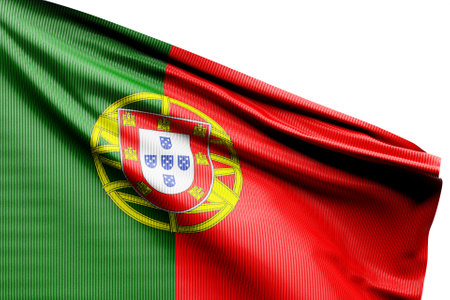 The national flag of Portugal from textiles on pole, soft focus. 3D illustrationの写真素材