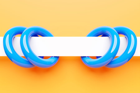 3D colorful illustration of a search bar with blue toruses on a yellow background. The concept of...