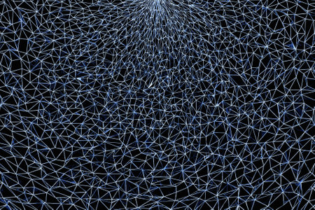 3D rendering. Black pattern of triangles of different shapes. Minimalistic pattern of simple shapes, similar to the tops of mountains. Bright creative symmetric textureの写真素材