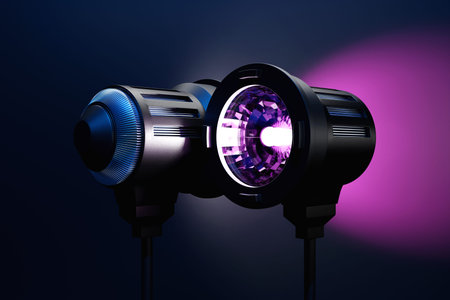 Close-up studio blue and pink flash in the photo studio. Studio light for photography, 3d...