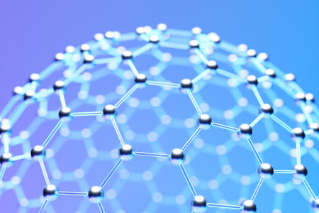 Purple sphere of lines and dots, molecular lattice, geometric shape, network connection, 3D illustrationの写真素材