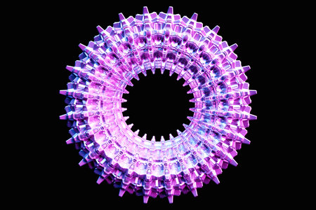 3d illustration. Neon pink torus on monocrome background, pattern. Geometry background