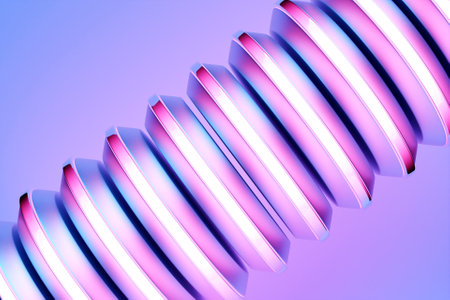 3D illustration purple pipe of an unusual shape on a monocrome backgroundの写真素材