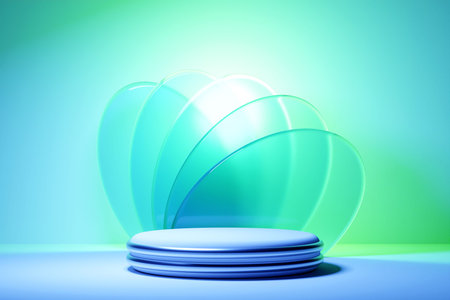 3d illustration purple minimal scene on the green background. Product presentation, mockup, cosmetic product display, podium, pedestalの写真素材