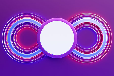 3D illustration white round frame for text on a colorful background with an infinity symbol