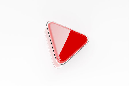 Close up 3d illustration. Red rounded triangles in white isolated background Simple geometric shapes