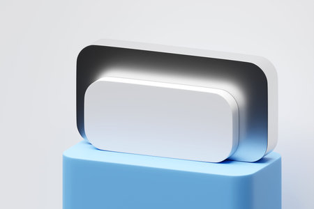 Abstract volumetric figures on a pedestal, product stand art concept with large white field for design and text, 3D rendering.の写真素材