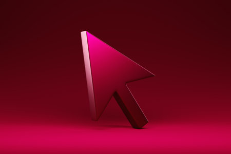 Magenta transparent cursor icon 3d rendering isolated on monocrome background. Cursor icon illustration.の写真素材