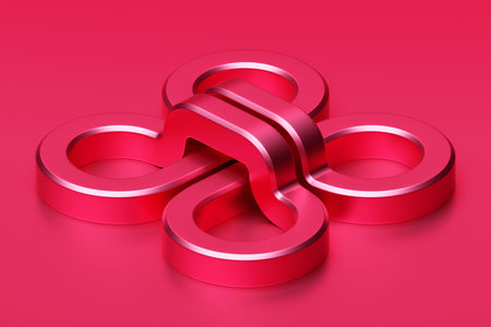 3D illustration, illusion isometric abstract shapes colorful shapes intertwined