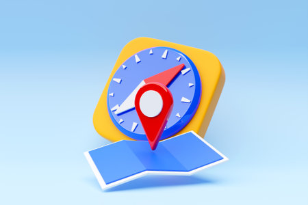 3d illustration of an icon with a red destination point on the map. navigation markerの写真素材