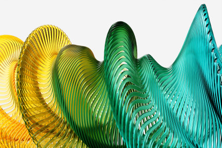 3D illustration colorful stripes in the form of wave waves, futuristic background.の写真素材