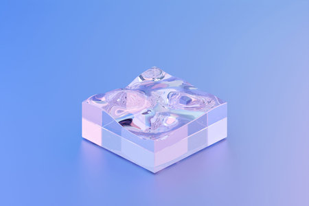 3d illustration lighting transparent cube with on blue isolated backgroundの写真素材