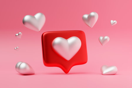 Quote box frame with silver heart. Realistic 3d design icon heart symbol love. 3d illustration. Mother's Day and Valentine's Dayの写真素材