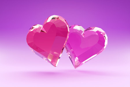 3d illustration realistic glass heart sign for decoration and covering on wall background. 3D scene...