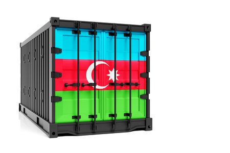 The concept of Azerbaijan export-import, container transporting and national delivery of goods. The...