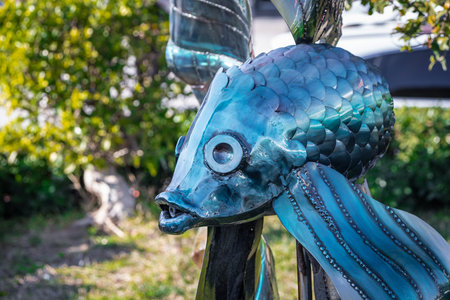 Alanya, Turkey â February 18 2023: modern sculpture fish in the parkのeditorial素材