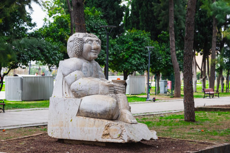 Antalia; Turkey â February 03 2022: modern sculpture from simple geometric shapes in the parkのeditorial素材