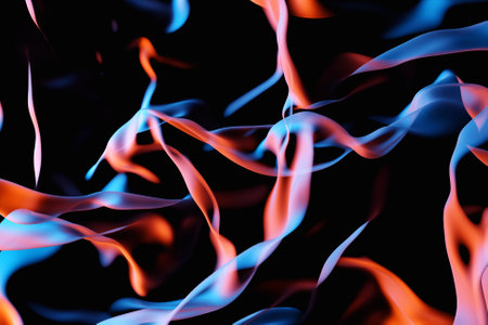 3D illustration; pattern; orange and blue; a smoke in the; on a dark isolated background. Background from the smoke of vapeの写真素材