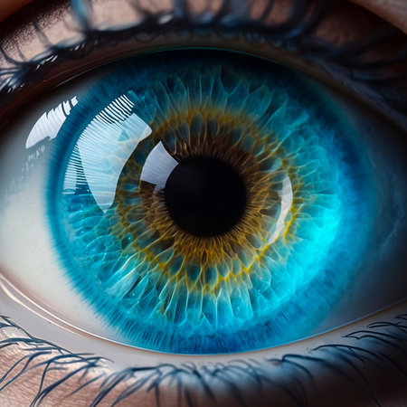 Perfect blue eyes macro in a sterile environment and perfect vision, vision of the future and healthy life concept. Look accurately and straight to the target. Generative AIの素材