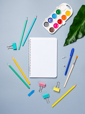 table with open notebook with ballpoint pen, stationery. Business concept planning a day, writing a to-do list, checklist. top view of workspaceの写真素材