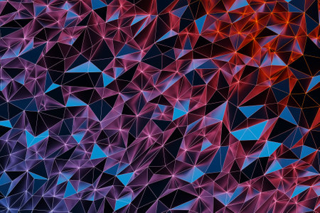 3d Illustration rows of blue and red triangles .Geometric background, pattern.の写真素材