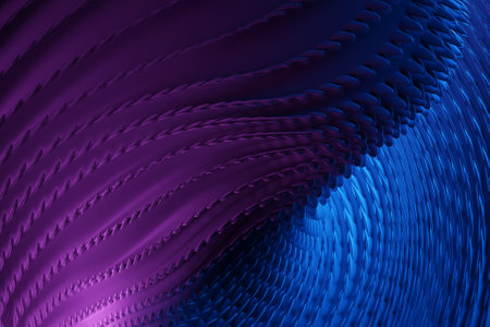 3D illustration of the purple carbon fabric design element. Close up of the cloth material flyingの写真素材